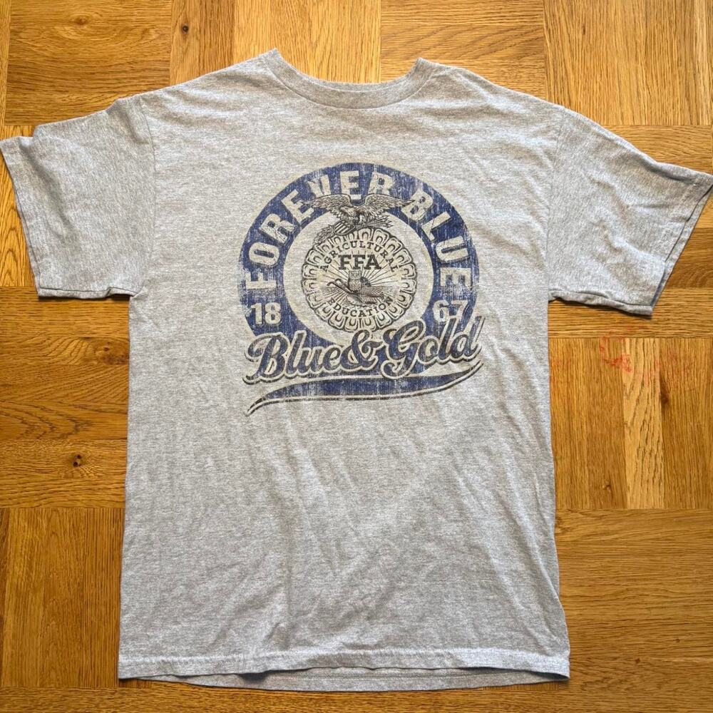 Vintage FFA Forever Blue & Gold Alstyle Made in Mexico Gray T-Shirt Medium